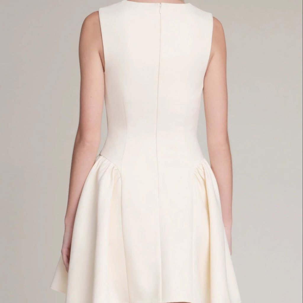 New Avec Les Filles Sculpted Flounce Mini Dress In Buttercream White — image 5 of 8